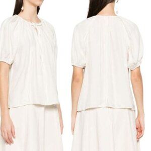 NWT Ulla Johnson Marcelena Self-Tie Short Puff Sleeves Top Light Beige Size: 4